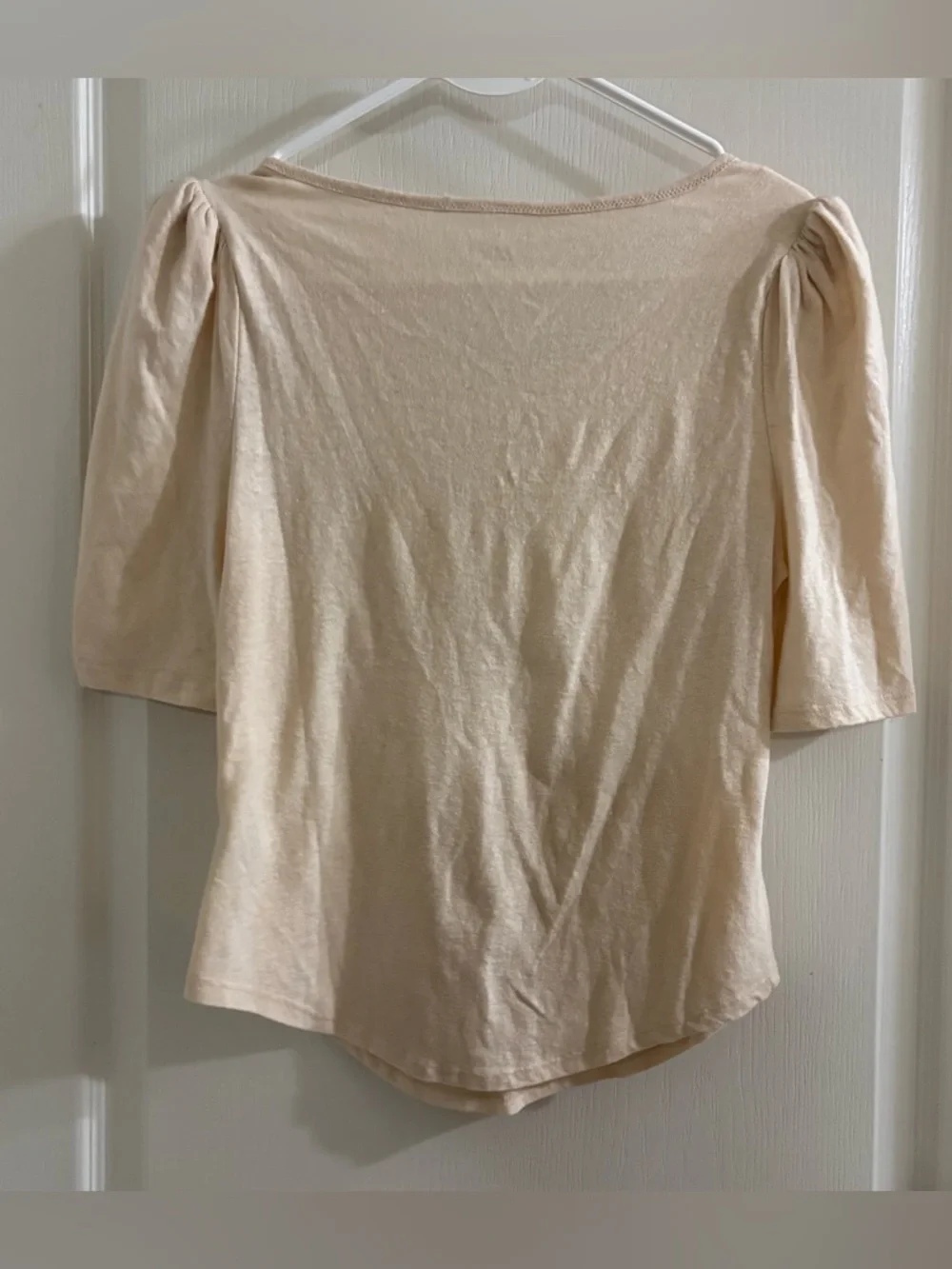 Anthropologie Puff-Sleeve Henley Top - Light Cream